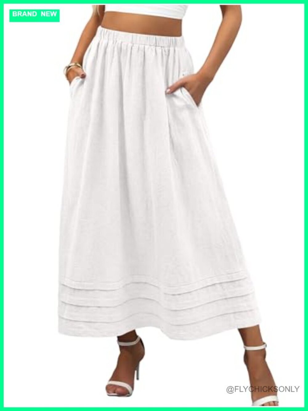 Boho Flowy Tiered Maxi Skirt with Pockets Elastic High Waist